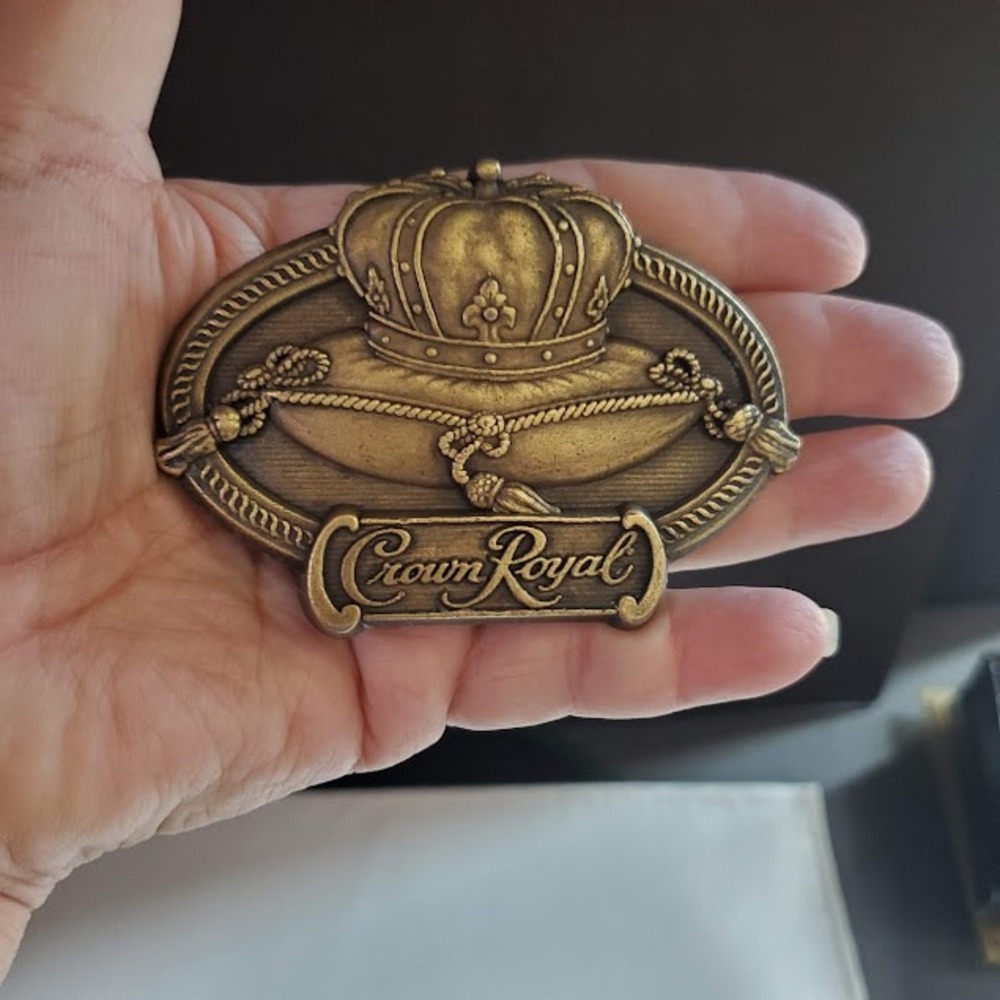 Crown Royal Canadian Whisky Belt Buckle Brass Tone Seagrams Crown Pillow Logo